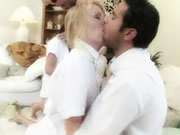 Two sluts climax in interracial sex